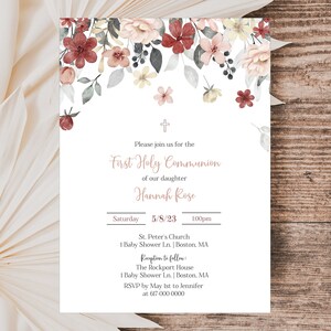 First Holy Communion Invitation Girl, Pink Green 1st Communion Invitation, Instant Download Printable Editable