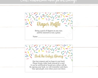 Editable Baby Shower Book Insert and Diaper Raffle Ticket Set, Sprinkles Stock the Baby's Library, Instant Download Editable 151