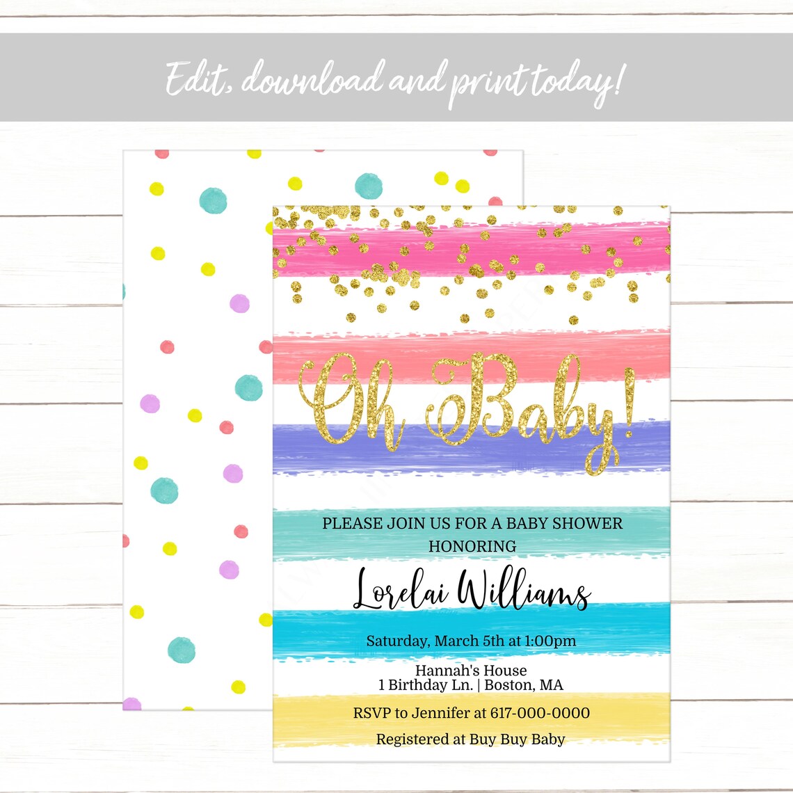 Editable Rainbow Baby Shower Invitation Rainbow Striped - Etsy