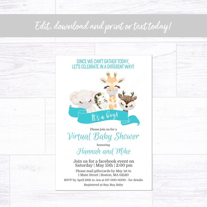 Virtual Baby Shower Invitation Boy Animals Baby Shower by Etsy