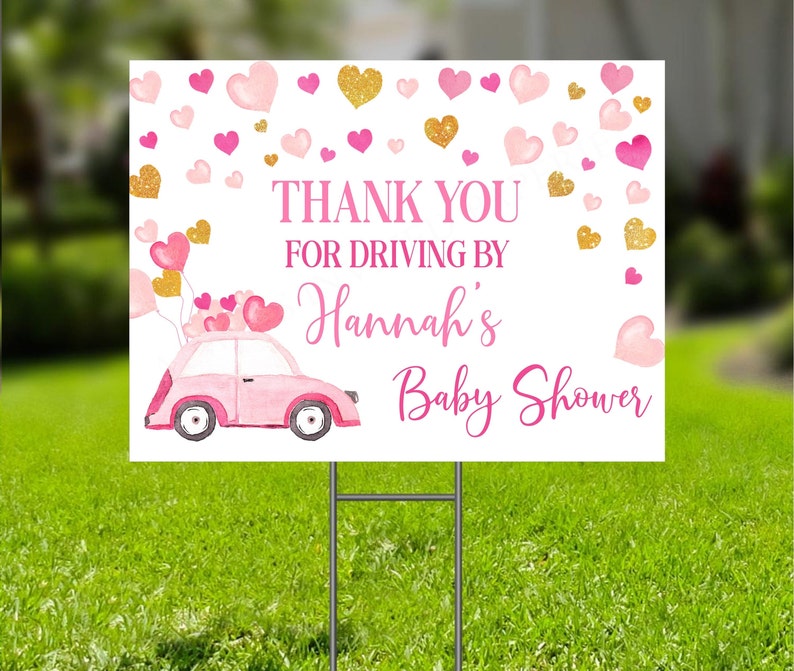 Editable Drive Through Baby Shower Yard Sign Hearts Baby Etsy
