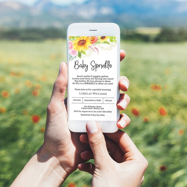 Editable Sunflower Baby Sprinkle Text Invitation Girl, Floral Baby Shower Invitation, Instant Download Editable, Text Message