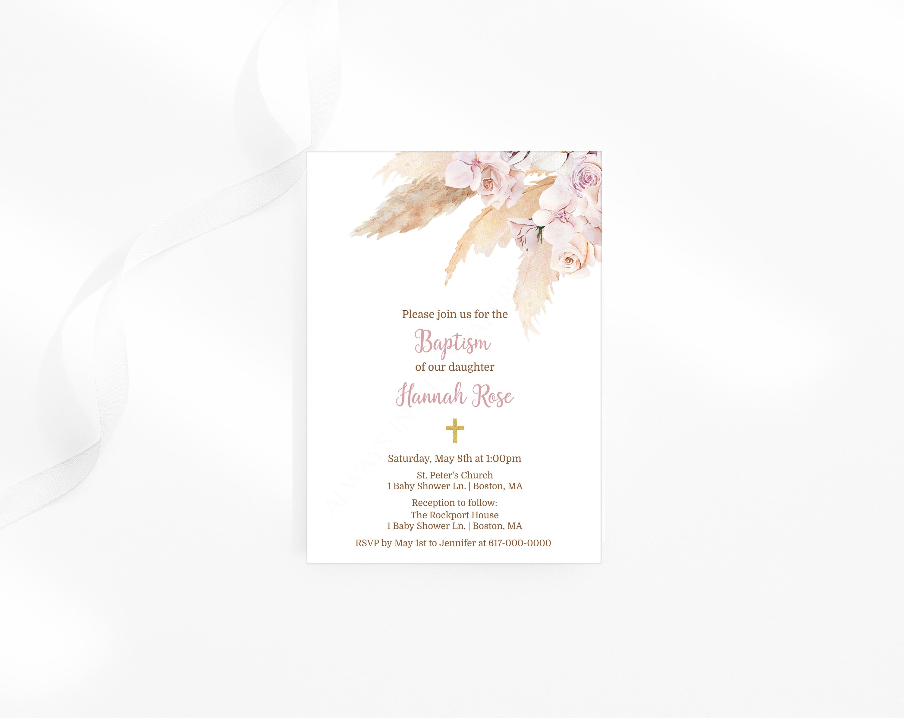 Editable Baptism Invitation Boho Baptism Invitation Set Etsy