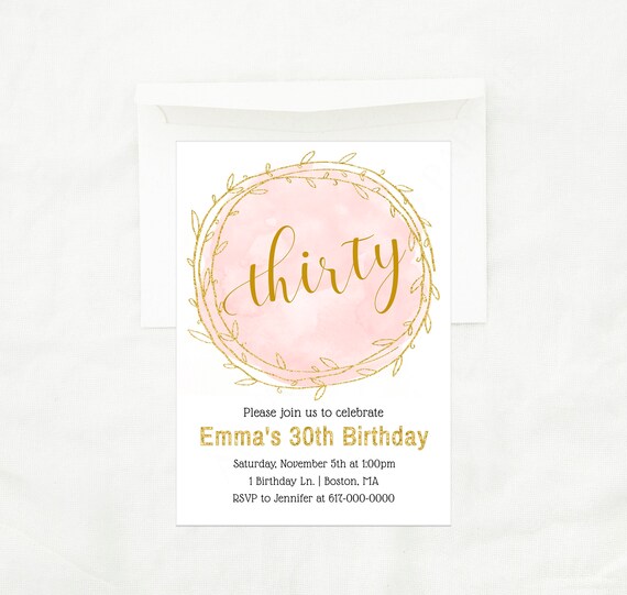 Editable Pink Gold Birthday Invitation Any Birthday | Etsy