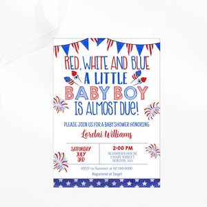 4th of July Baby Shower Invitation, Red White and Blue Baby Boy Invitation, , Instant Download Printable Editable