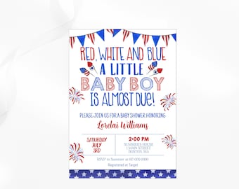 4th of July Baby Shower Invitation, Red White and Blue Baby Boy Invitation, , Instant Download Printable Editable