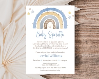 Blue Rainbow Baby Sprinkle Invitation, Modern Rainbow Sprinkle Invite Boy, Instant Download Printable Editable