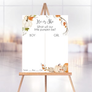 Pumpkin Gender Reveal Voting Poster, Fall Gender Reveal Sign, Instant Download Printable Editable