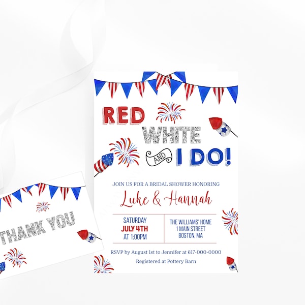 4th of July I Do Invitation, Red White and Blue Couples Shower Invitation, Instant Download Printable Editable