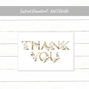 Thank You Card, Printable Folded Thank You Card, Pink Floral, Instant Download Printable Editable