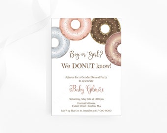 Editable Donut Gender Reveal Invitation, Donut Baby Shower Invitation Gender Neutral, Instant Download Printable