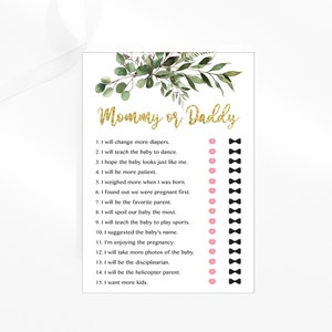 Mommy or Daddy, Greenery Mommy or Daddy Baby Shower Game, Instant Download Printable Not Editable 152