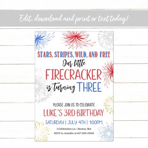4th of July 3rd Birthday Invitation, Red White and Blue First Birthday Invitation, Instant Download Printable Editable