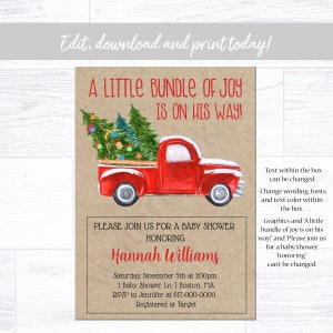 Christmas Baby Shower Invitation Boy, Winter Kraft Baby Shower Invitation, Instant Download Printable Editable image 2