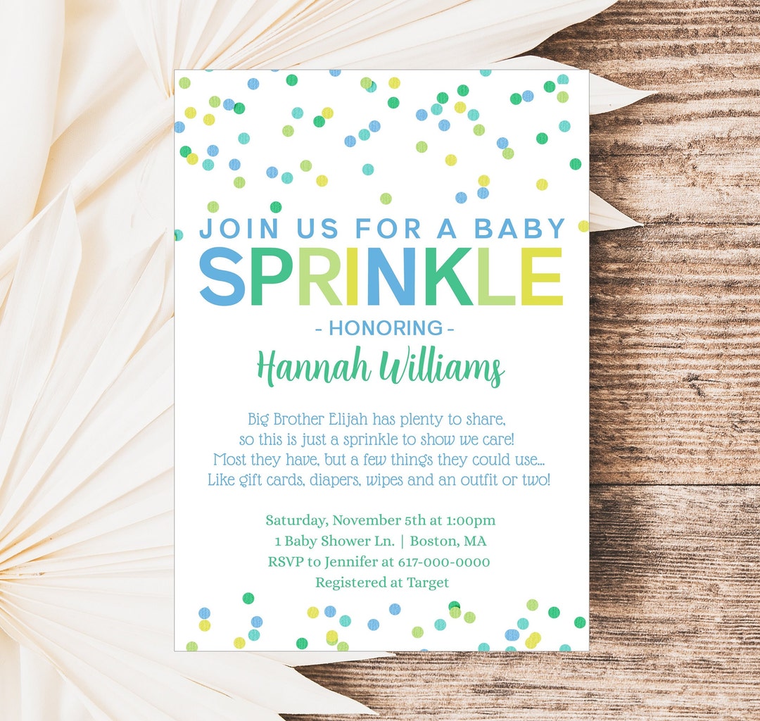 Baby Sprinkle Invitation Boy Blue and Green Sprinkle Etsy
