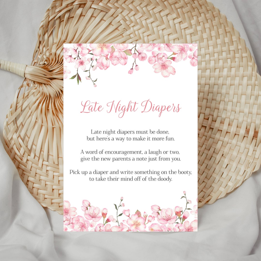 Editable Late Night Diapers Baby Shower Game, Pink Baby Shower Game ...