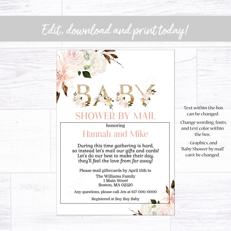 Baby Shower by Mail Invitation Floral Baby Shower Invitation Etsy