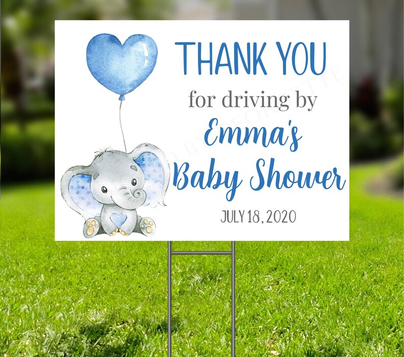 Editable Drive Through Baby Shower Yard Sign Blue Elephant Etsy