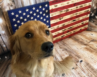 Bandera Americana Rústica - Bandera Americana de Madera - Bandera de Madera Afligida - Decoración Patriótica - Flag Wall Art - Americana Decor - Estrellas y Rayas