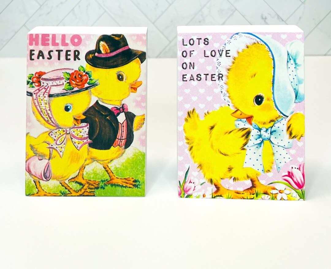 Vintage Style Easter Decor Wood Block Signs Easter Chicks Etsy