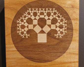Arte de pared único, raíz cuadrada, madera grabada (aliso), geometría sagrada, pirograbado, Pitágoras, único en su tipo, mi propio diseño y hecho a mano.