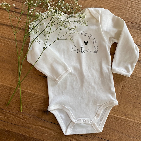 Babybody,  new to the Crew - personalisiert mit Name für Junge oder Mädchen