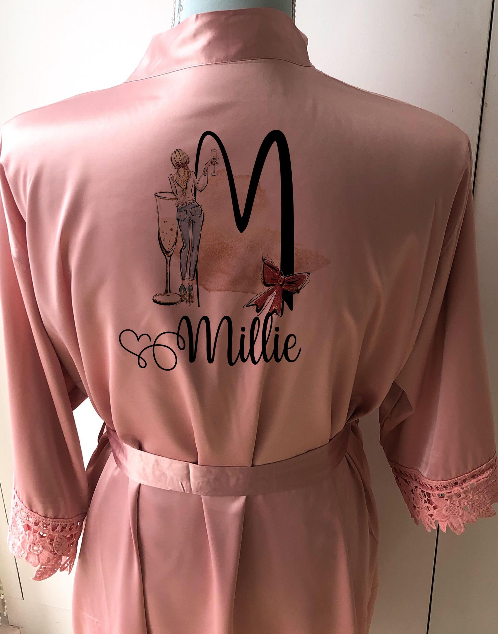 Personalised Satin Robes Hen Party Lace Edge Dressing Gowns Etsy