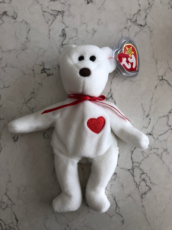 Ty Beanie Babies 1993 Valentino White Bear Red Heart Retired  Beanie Babies Valentino (rare)1993 main image 2