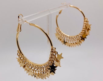 Star charm hoop earrings,star hoop earrings, galaxy hoop earrings, star gold hoop earrings, big star hoop earrings