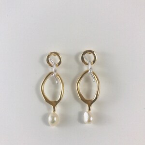 Geometric earrings, fresh water Pearl earrings, dangle and drop earrings, Pearl earrings