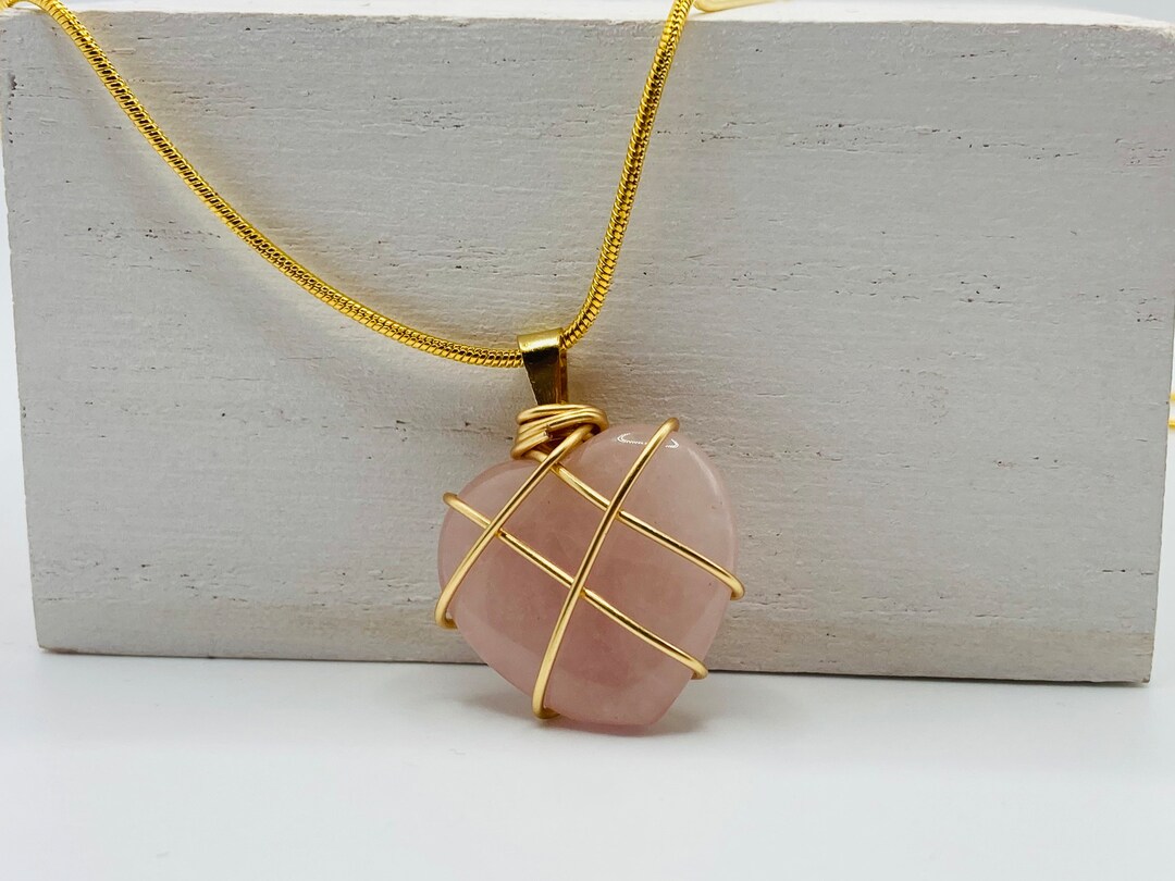 Love Heart Pendant Necklace Rose Quartz Heart Necklace Etsy