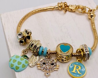 Charm Bracelet girls, charm braclete charms, gold charm bracelet, cat charm braclete, personalized letter girls charm braclete