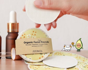 Yellow Flower Reusable Organic Cotton Pads, Organic Facial Rounds, organic cotton pads, Cotton rounds, face pads, facial pads, Cotton pouch