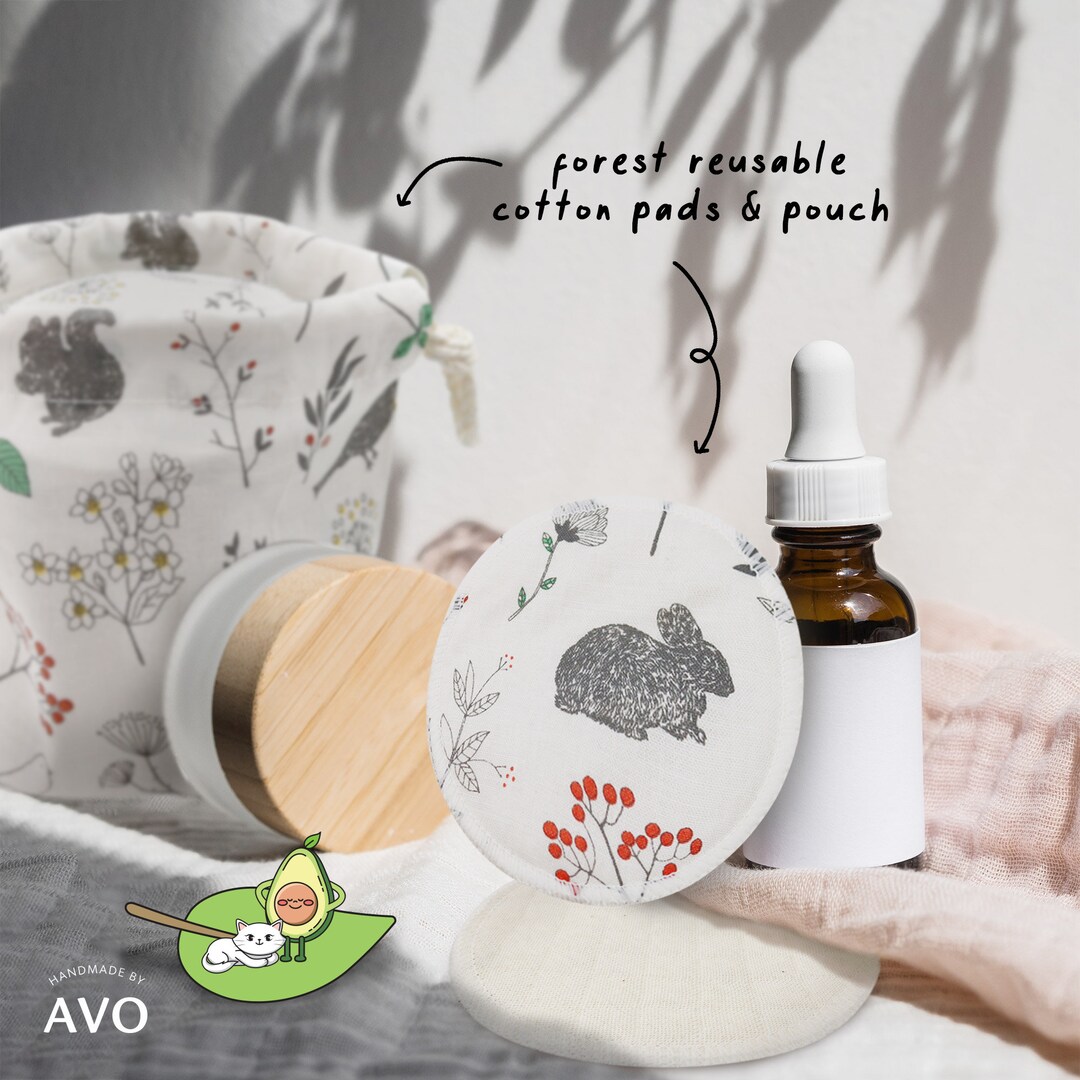Forest Reusable Organic Cotton Pad, Floral Organic Facial Pads, Organic