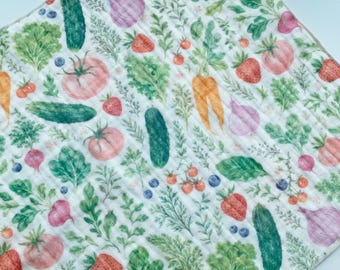 Reversible 4 Layer Cotton Gauze Kitchen Towel, Vegetable Strawberry Handkerchief, Soft Dish Cloth, Japanese Gauze Cloth