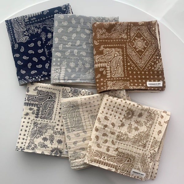 100% Organic Gauze Handkerchiefs, Organic Cotton Handkerchiefs, Paisley Patterned Handkerchiefs, Fabric Pouch, Gift, Valentine Day Gift