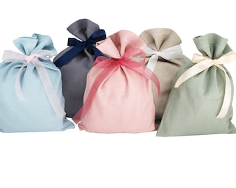 Handgefertigte Leinenbaumwolltasche + Band, Geschenkbeutel, Geschenktasche, Weihnachtsgeschenktasche, Weihnachtsgeschenkbeutel, umweltfreundlich, Zero Waste, Stofftaschen