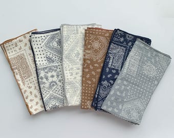 Paisley Cotton Gauze Bandana Scarf, 100% Cotton Handkerchief, Square Head Scarf, Pocket Square, Soft Lightweight Gift for Sensitive Skin