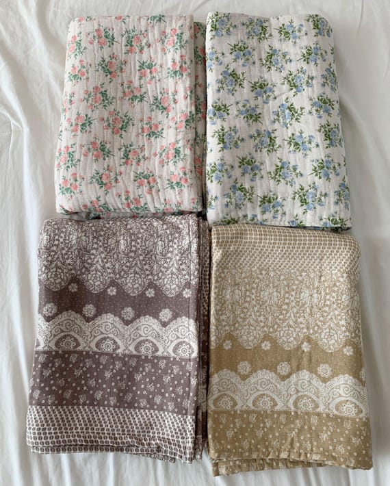 Reversible 4-Layer Gauze Blanket - 100% Cotton, Lightweight, Soft, Allergy Friendly, Handmade Throw for Bed, Couch, Travel