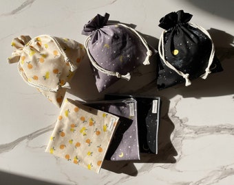 100% Organic Gauze Handkerchiefs, Organic Cotton Handkerchiefs, Flower Patterned Handkerchiefs, Fabric Pouch, Gift, Eco-friendly, Zero waste