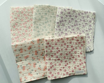 100% Organic Gauze Handkerchiefs, Organic Cotton Handkerchiefs, Flower Patterned Handkerchiefs, Fabric Pouch, Gift, Christmas Gift