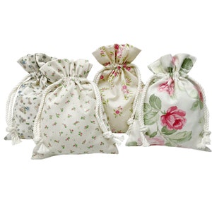 Emballage cadeau en lin fleuri, sac à cordon en coton, petit sac à cordon, emballage cadeau, sac de faveur, pochette de rangement, sac de mariage, pochette