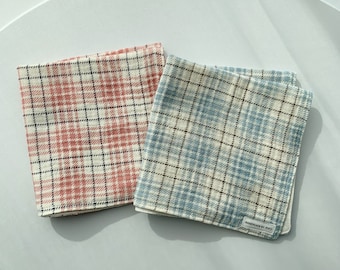 100% Organic Gauze Handkerchiefs, Organic Cotton Handkerchiefs, Check Patterned Handkerchiefs, Fabric Pouch, Gift, Valentine Day Gift