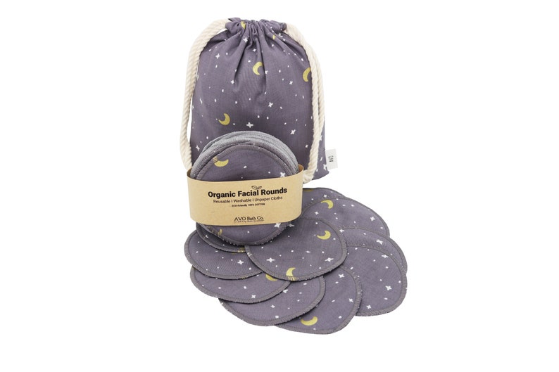 Moon and Star Reusable Organic Cotton Rounds, Organic Facial Pads, Skincare, Bamboo Cotton, Makeup Remover, Makeup Wipes, Gifts,Mother's Day