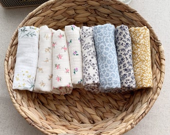 100% Organic Gauze Handkerchiefs, Organic Cotton Handkerchiefs, Flower Patterned Handkerchiefs, Fabric Pouch, Gift, Valentine Day Gift