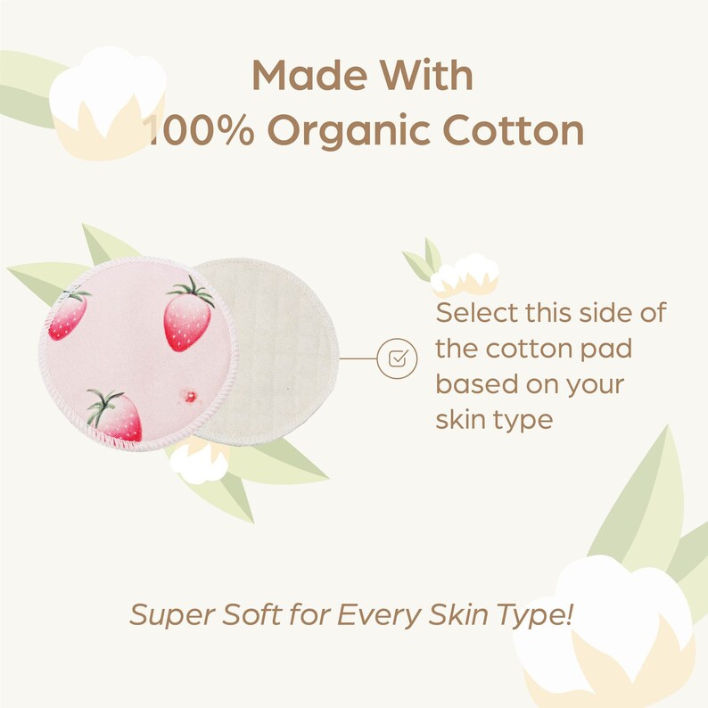 Strawberry Reusable Organic Cotton Pad Organic Facial Pads Etsy