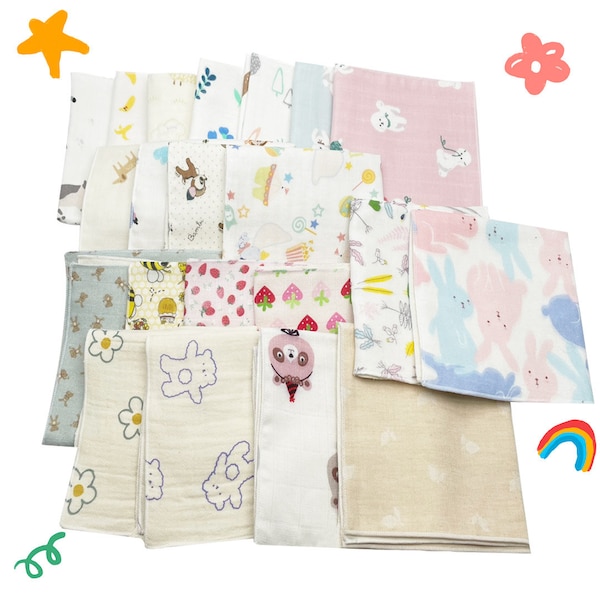 100% Organic Handkerchiefs, Organic Cotton, Scarf bib, Baby Washcloths, Bamboo Cotton Handkerchiefs, Face Towel, Mother's Day, Gift