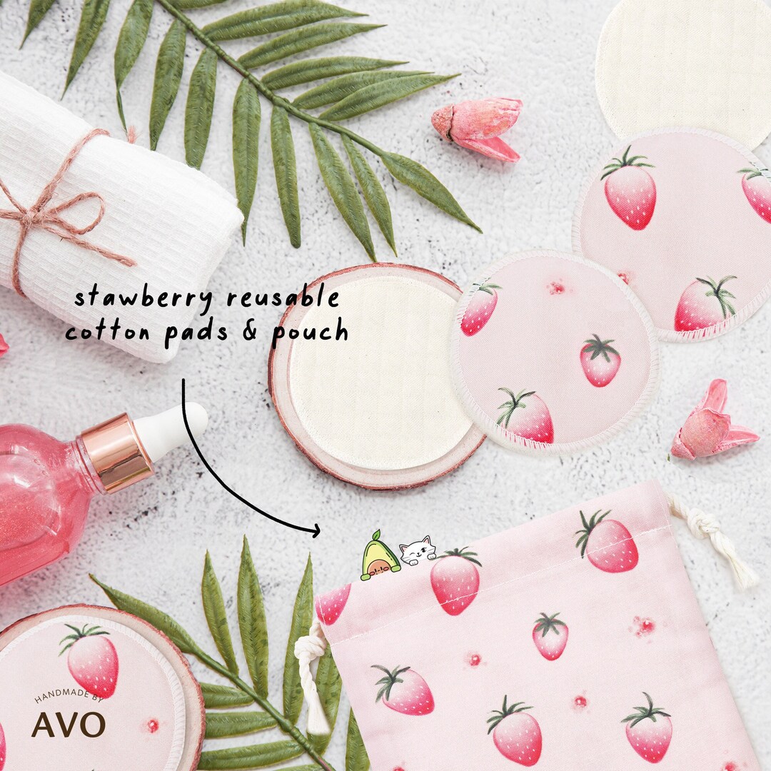 Strawberry Reusable Organic Cotton Pad, Organic Facial Pads, Organic