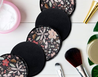 Black Flower Reusable Organic Cotton Rounds, Organic Facial Pads, Organic Cotton Pads, Makeup Remover, Facial Pads, skincare,  Mother's Day