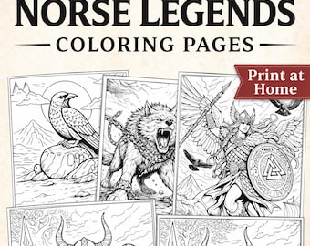 Norse Mythology Coloring Pages | Viking Gods, Creatures, Odin, Fenrir (Digital Download)